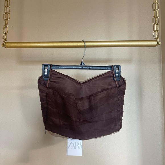Zara tulle corset top in brown, size xs. NWT - Picture 2 of 10